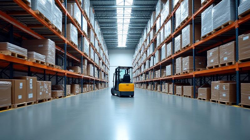 Interior of a modern logistics warehouse facility