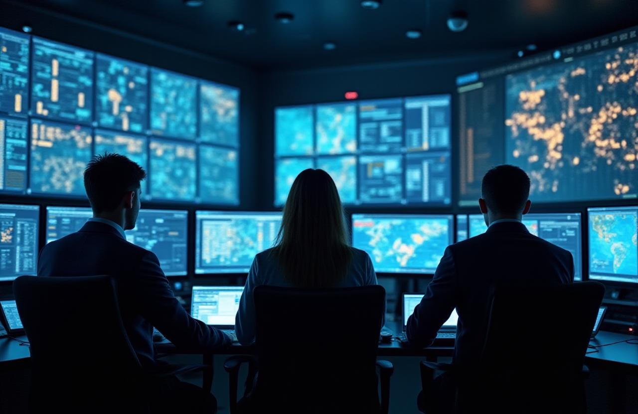 Logistics dispatcher coordinating freight movements in a high-tech control room