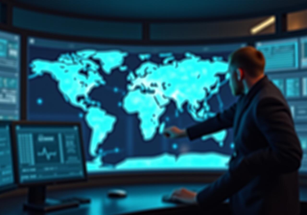 Logistics professional analyzing shipping routes on a digital interface